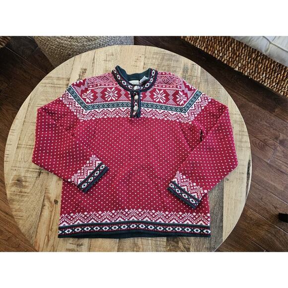 L.L Bean Kids Knit Sweater Nordic Fair Isle Birdseye Henley Sweater Girls 10-12 - Picture 1 of 7